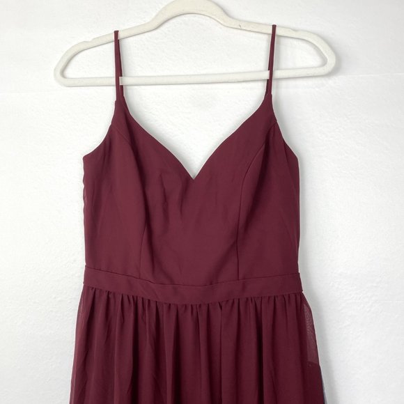 NWT Bill Levkoff Ryan Wine Chiffon V-Back A-Line Maxi Dress Gown 4 - Picture 4 of 10